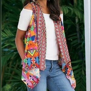 Soft Surroundings Colorful Tribal Print Copa Cabana Open Vest Top Size L/LX